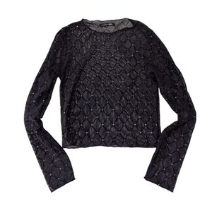 Black Sequin Crop Blouse